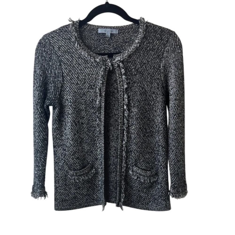 Classiques Entier Merino Wool Blend Knit Tweed Fringe Jacket Career Size S EUC